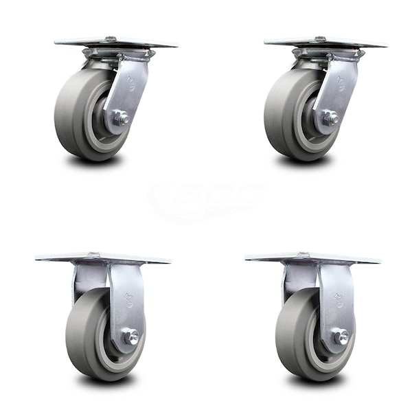 5 Inch Thermoplastic Caster Set with Ball Bearings 2 Swivel 2 Rigid SCC
